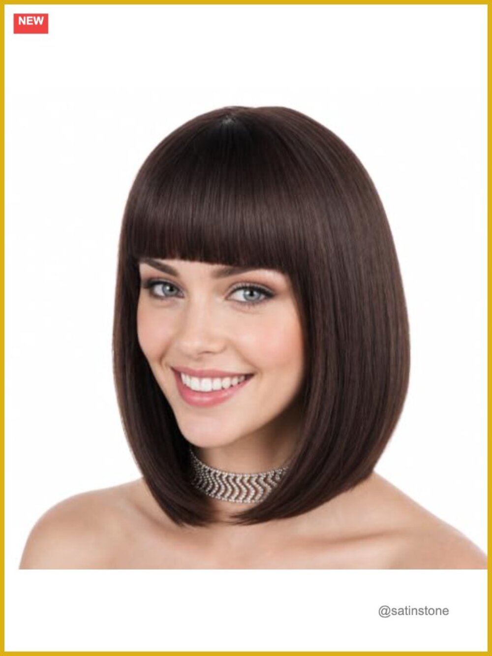 Short Bob Wig 12" Straight with Flat Bangs Synthetic Heat Resistant